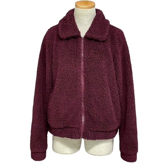 Z Supply Jackets & Blazers - Z Supply NWT Sherpa Fleece Full Zip Jacket Coat Maroon Size Small Sweatshirt